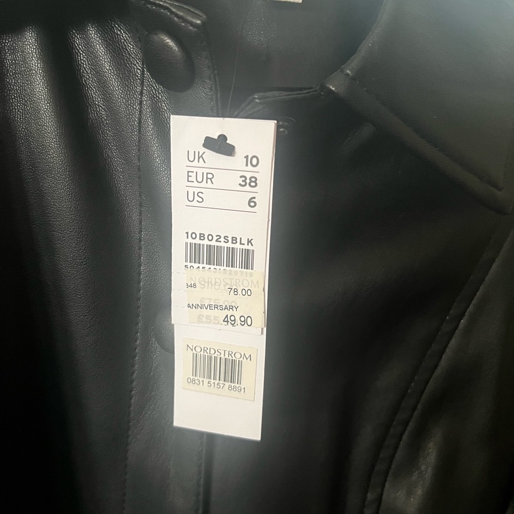 TOPSHOP Faux Leather shirt dress size 6 NWT